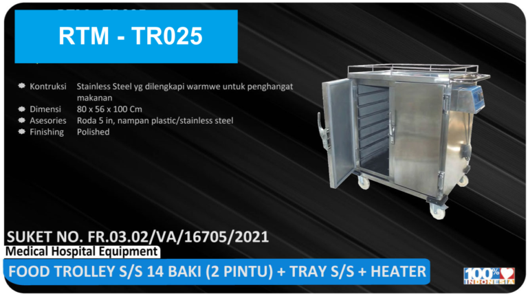 Food Trolley S/S 14 Baki (2 Pintu) + Tray S/S + Heater RTM – TR025